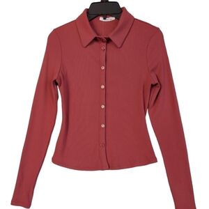 Timing Crop Shirt Womens Brick Medium Long Sleeve Button-Up New Stretch